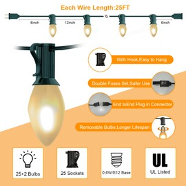 Konictom C7 LED Christmas Lights,25ft Frosted Christmas String Lights with 27 LED Frosted White Bulbs,Vintage Warm White Hanging Light for Outdoor Christmas Roofline Party Decorations