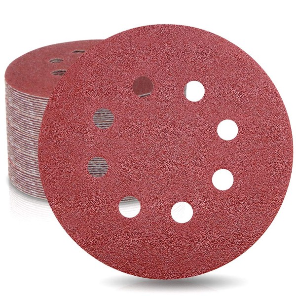 WooZuu 50 Pieces 8 Holes Sanding Discs 100 Grit 5