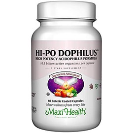 Maxi Health Hi-Po Dophilus - Probiotic Supplement - Lactobacillus & Bifidobacterium Probiotics for Men and Women Digestive Health, Gut Health, Bloating Relief, Gas Relief - 60 Capsules