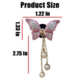 BESULEN Bling Butterfly Car Aromatherapy Air Vent Clips, 4 Pack Air Fresheners Vent Clips with Pearl Pendant, Sparkly Diamond Oil Diffuser Locket, Car Essential Decor Accessories for Women (4*Pink)