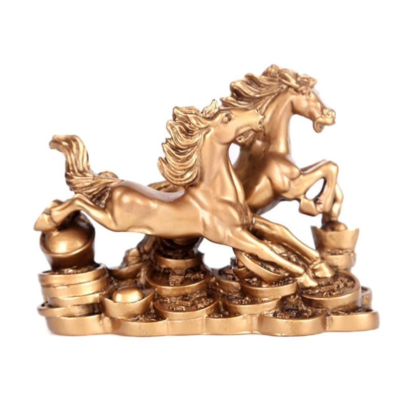 Baoblaze Standing Running Two Horses Statue Feng Shui Two Galloping