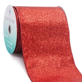 CT CRAFT LLC Glitter Wired Ribbon 4" x 10 Yards Red for Christmas Home Decor Bow Gift Wrapping DIY Crafts Wreath