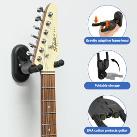 GHOSTFIRE Foldable Guitar Wall Mount Guitar Wall Hangers with Gravity Self-Locking,Guitar Holder Wall Hook Stand Fits for Acoustic, Classical, Electric, Bass Guitars,Ukulele (GBS-3)