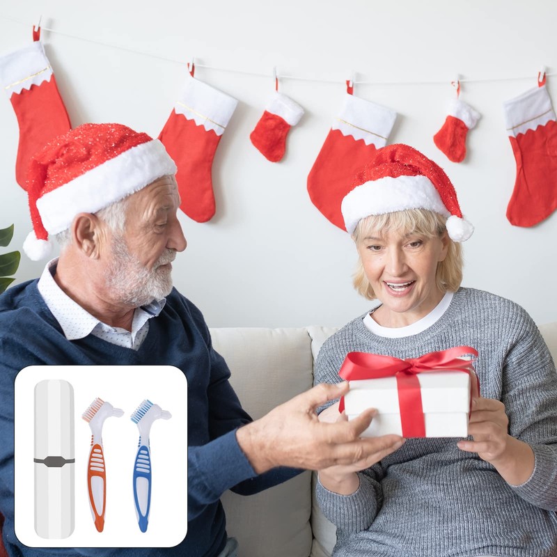 Geodurn Denture Brush, 2 Pieces False Teeth Toothbrush with White