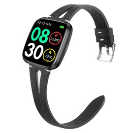 Compatible with EGQINR Smartwatch Bands, Lamshaw 18mm, 20mm, 22mm Slim Vintage Leather Strap Replacement Compatible for EGQINR H31, H38, H52, T90, T32, P103, Watch HT, HT12, P88, T42 (Black, 20mm size