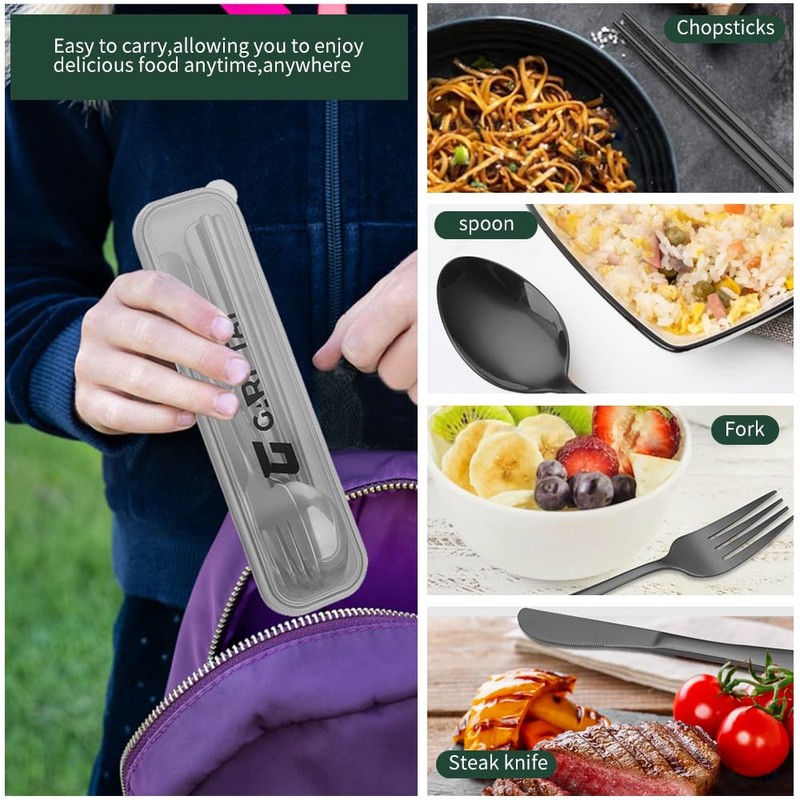GARFTAI Portable travel utensils set with case. 4Pcs Stainless teel