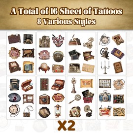 Pack of 96 Escape Room Temporary Tattoos Stickers, Escape Room Party Favors Escape Room Birthday Party Decorations Supplies Gifts for Boys Girls Classroom Rewards