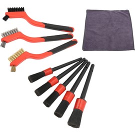 Juego de cepillos premium para detalles de automóviles de 5 piezas con 3 cepillos de alambre y 1 paño, mango de plástico ABS, diferentes tamaños para lavado interior del automóvil