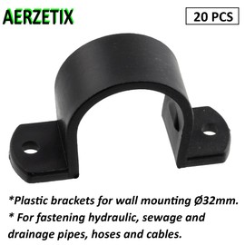 AERZETIX - C64961-Set of 20 U-Clamps with 2 Holes for Pipes Diameter 32 mm - Plastic - DIN3016 - Cable Ties Wire Holder Wall Mounting for Screwing on - Colour Black