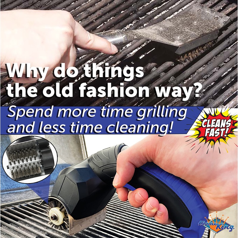Flame King Electric BBQ Grill Brush Cordless and Rechargeable Stainless