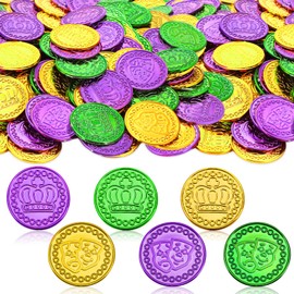 kaiolbly 160 Pcs Mardi Gras Gold Coins Plastic Gold Green Purple Coins Mardi Gras Coins for Mardi Gras Parade Throws Party Favors Decorations