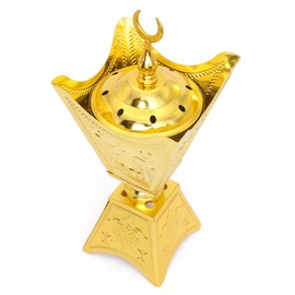 BEYLAB Incense Burner, Frankincense Charcoal Incense Stand, Bakhoor Burner Holder, Ideal for Aromatherapy, Yoga and Spa, Home and Christian Church Censer (Gold-Four Corners)