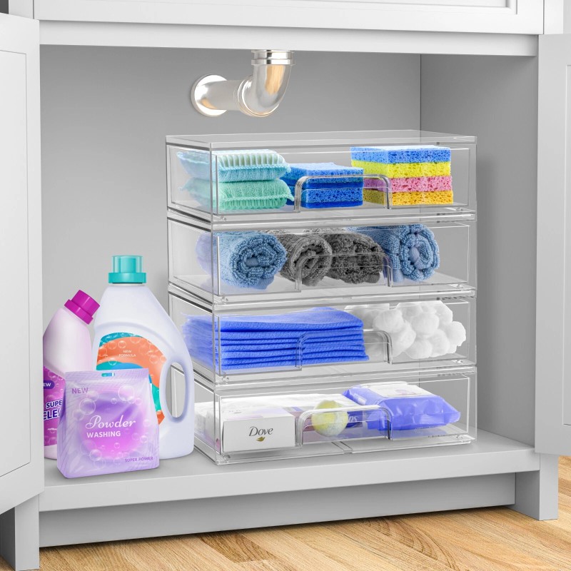 Sorbus Acrylic Organizer Storage Drawers (4 Flat Drawer)