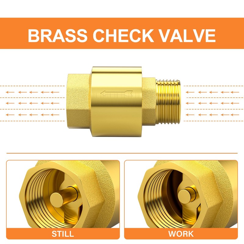 GASHER 1PCS Brass Check Valve DN20 3/4" Female and Male