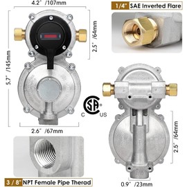 NQN 2-Stage Automatic Changeover LP Propane Gas Regulator with Two 18" RV Pigtail Propane Hoses with Gauge, Stainless Braided QCC1 1/4" Inverted Male Flare, Ideal for Trailers and Camper RVs