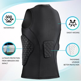 TUOY Youth Boys Padded Compression Shirt Sleeveless Chest Rib Protector Football Baseball Padded Compression Vest Heart Sternum Guard