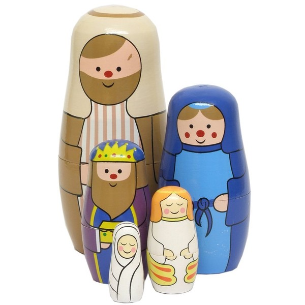 Wooden Nativity Russian Dolls Set (15cm)