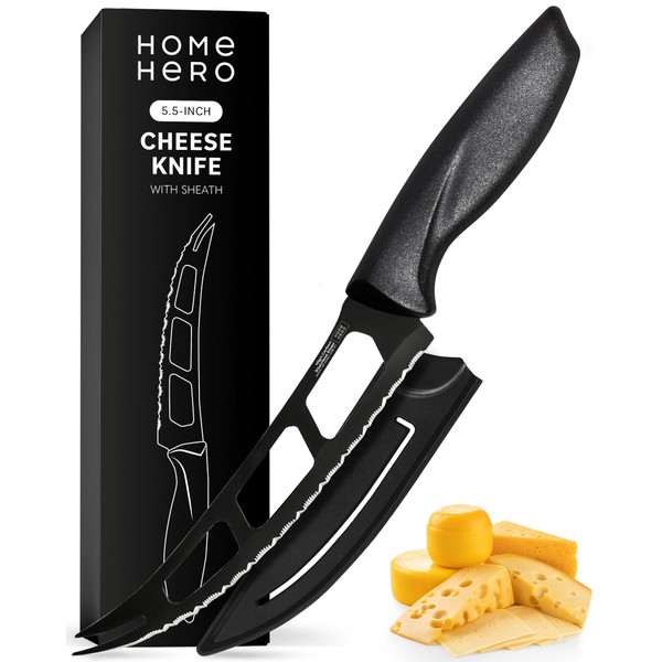 Home Hero Chef Knife, Santoku Knife, Utility Knife, Paring Knife, Cheese Knife, Grapefruit & Tomato Knife - High Carbon Stainless Steel Knives Ergonomic Handle (2 Pcs - Black Cheese Knife)