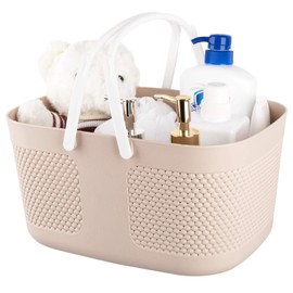 Shower Caddy Basket, Portable Large Capacity Thickened Plastic Organizer Storage Tote with Handles Drainage Toiletry Bag Bin for Bathroom, College Dorm Room Essentials, Kitchen, Camp, Gym, Khakis
