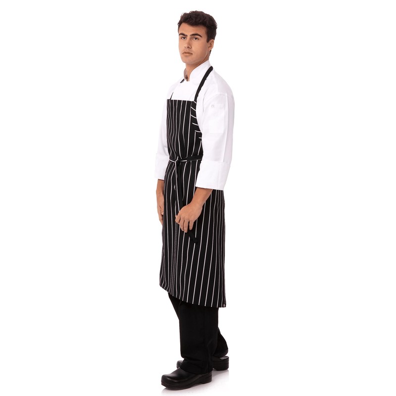 Chef Works Unisex Englische Kochschürze, Schwarz mit Kreidestreifen, Einheitsgröße
