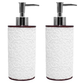 YMXYJM 2-Piece Hand Soap Dispenser Sets - Elegant Handmade Floral Pattern Liquid Soap Dispensers for Bathroom Countertop or Kitchen, White