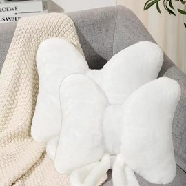 Labauxite Bow Pillow Bow Shaped Throw Pillow,Soft Bowknot Lumbar Pillow,Creative Home Decorative Throw Pillows Car Backrest Cushion for Couch Bed Office Home & Car Decoration (White 2PCS)