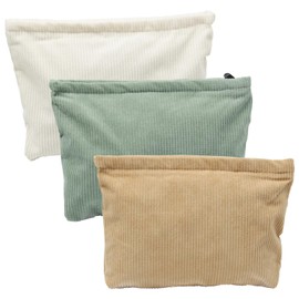 Neikafan Pack of 3 Cosmetic Bag Cord Cosmetic Bag Fabric Cosmetic Bag with Zip Make Up Bag Makeup Organiser for Girls Women Milk White, Khaki, Green (25 x 18 x 5 cm), Milk white, khaki, green