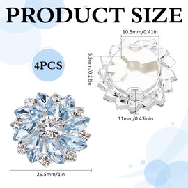 MAYJOYDIY 4 Pcs Light Blue Rhinestone Buttons 1 Inch Flower Crystal Embellishments Sew on Clothing Crystal Flatback for Dress Shirts Bags Sweater