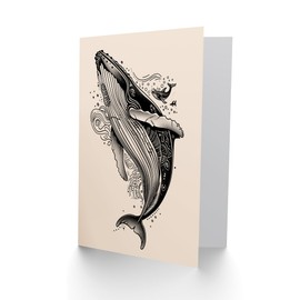 Artery8 Greeting Card Humpback Whale with Tribal Patterns Tattoo Style Blank For Him Or Her Art Birthday Card
