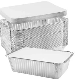 OUTIHOME Aluminum Bowls with Cardboard Lids 700ml Pack of 50 Disposable Food Containers Suitable for Oven, Grill, Freezing, Preserving Food