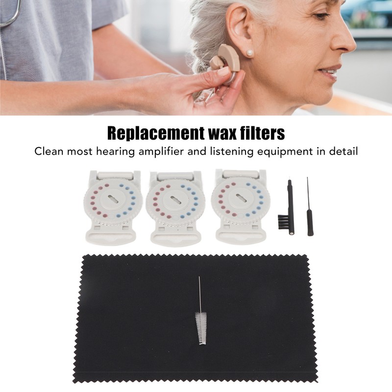 Hearing Amplifier Cleaning Kit Replacement Wax Filters Set with Cloth