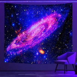 Psyhilar Blacklight Posters for Adults and Teens, Space Galaxy Backdrop UV Reactive, Black Light Tapestry for Boys Room (79 x 59 Inches)
