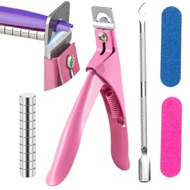 Acrylic Nail Cutter,Acrylic Nail Clippers,Nail Clippers for Acrylic Nails,Nail Tip Cutter,Nail Cutters for Acrylic and Gel Nails with 10 Pcs Magnets,2 Pcs Rubbing Strips and 1 Pcs Steel Cone (Pink)