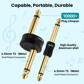Togconn Gold-Plated Guitar Pedal Effects Patch Connector Coupler 2 Pack，6.35mm to 6.35mm Adapter, Angle 1/4 Quarter Inch TS Mono Male to Male Jack Plug, Audio Converter Premium Quality Series