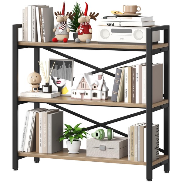 Homeiju 3 Tier Bookshelf 31.49" Width, Wood and Metal Etagere