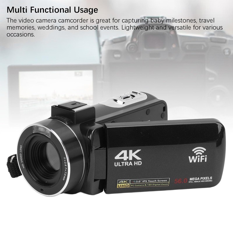 Camcorder Video Camera 4K Ultra 56MP with Night Vision, 18X