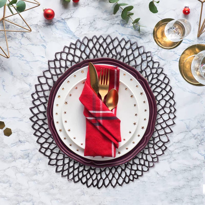 BRKURLEG Pressed Vinyl Metallic Hollow Placemats/Charger/Wedding Accent Centerpiece Round Placemats,