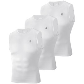 Runhit 3 Pack Sleeveless Compression Shirt Men Workout Athletic Tank Top Lightweight Sports Base Layer Undershirt for Running Basketball White/White/White L