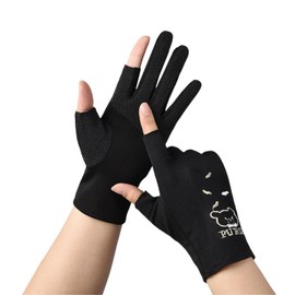 Kingsiely Sunscreen Gloves, Summer, Polka Dots, Lace Gloves, UV Protection, Thin, Smartphone Compatible, Anti-Slip, Short Gloves, UV Protection, Women's, Driving, bear black