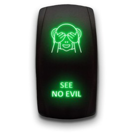 See NO Evil - Green - Laser Etched Toggle Switch 5-PIN MAintained Switch Waterproof Black Shell/ON-Off DPST Illuminated Rocker Switch for Auto Truck Boat Marine - 20A 12V/10A 24V