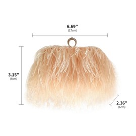 Women Natural Ostrich Feather Vintage Purse Evening Bag Glitter Purse Women's Evening Handbags Party Wedding Champagne