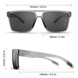 Sonnenbrille Herren Damen Polarisierte Sport-Sonnenbrille Leichter TR90-Rahmen 100% UV-Schutz Sonnenbrille Fahren Angeln Wandern Laufen Golf, Klares Grau & Grau