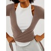OFSOAK Women's Crop Sweater Tie Front Drawstring Long Sleeve V-Neck
