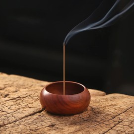 Round Incense Holder Mini Vietnamese Incense Burner Wooden Homemade Incense Saucer Plate Catcher Bowl Shape Incense Holder Buddhist Supplies(Rosewood)