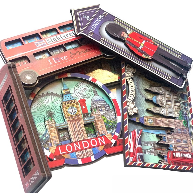 6 London Souvenirs wooden fridge magnets Union Jack British Souvenir