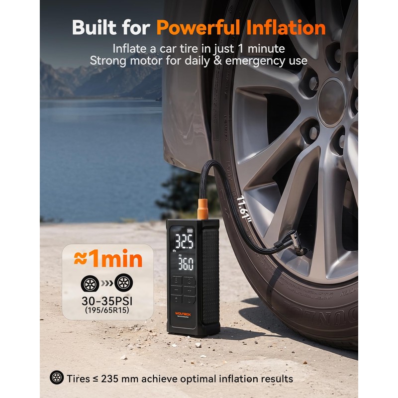 WOLFBOX HyperFlow19 Tire Inflator Portable Air Compressor,150 PSI Cordless