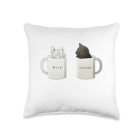 Cat milk and coffee cups Tee Cat Milk and Coffee Cups Throw Pillow, 16x16, Multicolor