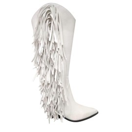Cape Robbin Cowtown Cowboy Mid Calf Boots Women Western Cowgirl Boots with Chunky Block Heels,White,6