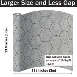 Oxdigi Vinyl Flooring Roll 24"x 118"/19 Sq.Ft, Hexagonal Marble Peel and Stick Floor Tiles Waterproof for Bathroom, Kitchen, RV, Easy to Install DIY Vinyl Floor Covering, Grey Marble