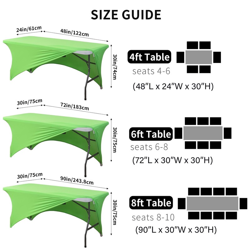 2 Pack 6ft Stretch Spandex Grass Green Table Cover for